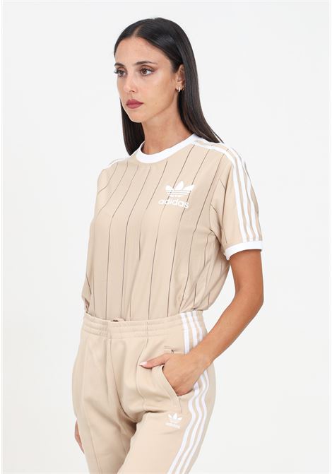 T-shirt a manica corta adicolor 3-Stripes Pinstripe beige da donna ADIDAS ORIGINALS | IY7232.